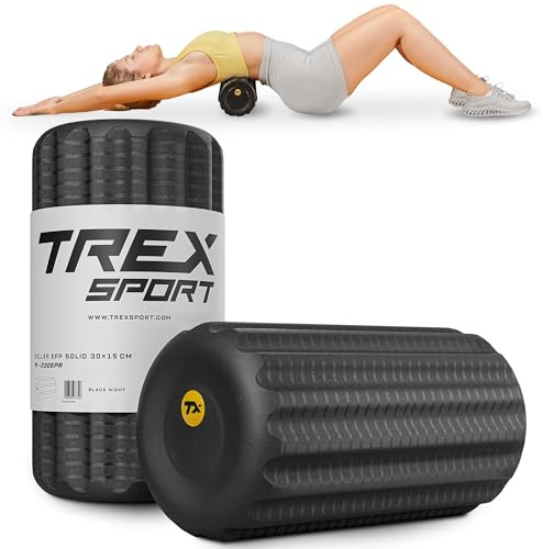TREX SPORT Faszienrolle mit Noppen aus EPP-Schaumstoff 30 cm Länge Ø 13,5cm | TX-030EPR Mittlere Härte, Rücken und Pilates, Lang, Schwarz