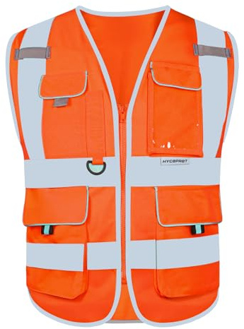 HYCOPROT Gilets de Sécurité Gilet de Sécurité Haute Visibilité Sécurité Gilet Réfléchissant Executive Manager Workwear Veste Zip Poche Porte badge Gilets de Sécurité Normes EN ISO 20471 Class 2