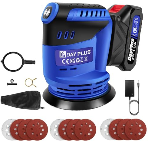 21V Cordless Random Orbit Sander, 3 Variable Speeds, Up to 1100OPM, 12pcs Sandpapers, 125mm Sanding Pad, Dust Collection, Electric Sander Perfect for Wood and Steel Surfaces