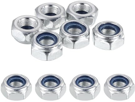 PATIKIL 10Stk M10x1x9.2mm Nylon Einschlag Sicherungsmutter Metrisches | Feingewinde Kohlenstoffstahl Selbstsichernde Sechskantmutter Für Maschinenbau Industrie DIY Einsatz Silber