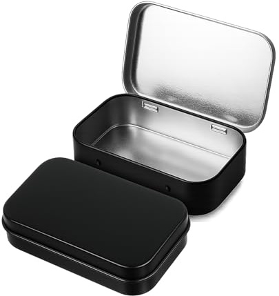 Aysatogc 2 Pack Metal Rectangular Empty Tin Box, Hinged Tins Tin Containers with Lid Mini Portable Small Storage Container Kit for Home Storage 3.74x2.36x0.82 Inch(Black)