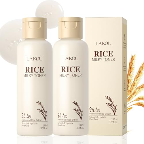 LAIKOU Lugnande fuktgivande ristonertoner 2 × 100 ml | Rice Milky Toner 94,4 % fermenterat risextrakt - fuktgivande, glans och porvård - mjuk mjölkkonsistens