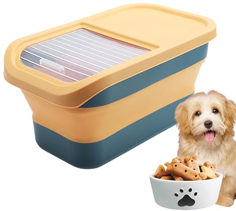 PROPRIETTO ALIMENTO - Caja contenedor hermética, alimentación para mascotas plegable con ruedas con tapa abatible | Organizador de despensa para muebles de cocina, portavasos