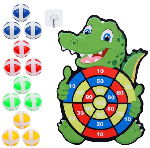 JOFONY Dartscheibe Klett Dartspiel Kinder, Dartscheibe Klettballspiel mit 12 Klebrigen Bällen, Hängendes Dart Wurfspiel Set für Kinder 3-9 Geburtstags Geschenke