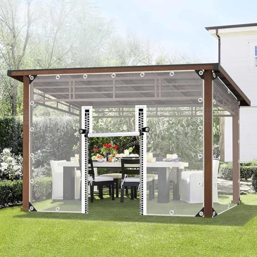 Außen Durchsichtige Planenvorhänge Mit Reissverschluss Tür, 2/3/4/5m, Kunststoff Wasserdichte Plane Mit Ösen, Transparente Plane Seitenteile Für Pavillon Veranda Pergola Carport,2Zipper-1.5x1.8m