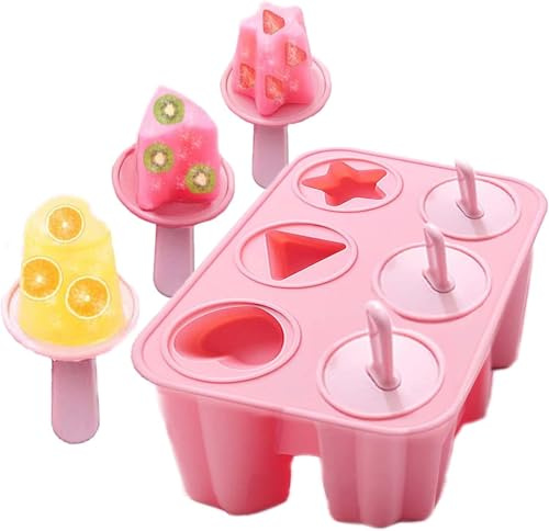 ZIOYANE 6 Stück Eis am Stiel, lebensmittelechte Silikonform mit Stäben für Eis am Stiel, wiederverwendbare Eiscremeform, BPA-frei, Eiscreme-Maschine, Gelee-Formen