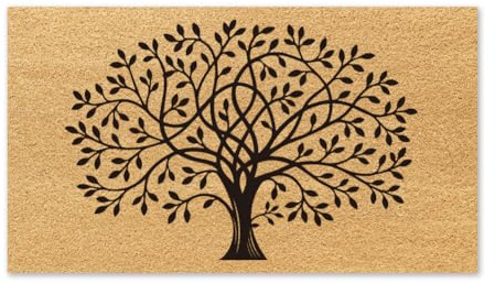 UNICRAFTALE - Alfombra de bienvenida para árbol de la vida, Felpudo de fibra de coco exterior para entrada antideslizante para decoración interior, exterior, hogar, baño, 76 x 43 cm