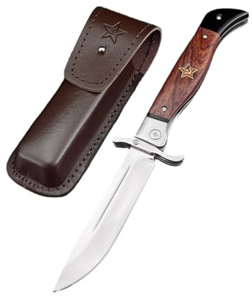 Verkto Manuell öffnend Klappmesser Outdoor Messer Mit Lederscheide,440C Stahl mit Holz Griff, Langlebiges Alltagsmesser,füR Outdoor-Camping,Premium Geschenk für Männer
