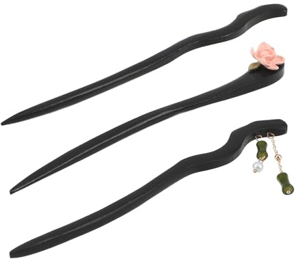 Hemobllo 3pezzi Forcina per Capelli in Legno Decorazione Floreale Tema Cinese per Acconciature Chignon per Donne Bastoncini per Capelli Doppio Bambù per Look Retrò e Moderno