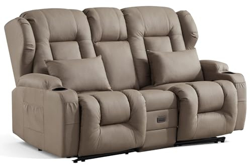TCGBKAF Kinosessel 2-Sitzer manuell,Relaxsessel mit Liegefunktion & Getränkehalter,Doppel-Fernsehsessel Relaxsofa verstellbar mit Klappkonsole,Heimkino Sofa Zweisitzer für Wohnzimmer, Stoff