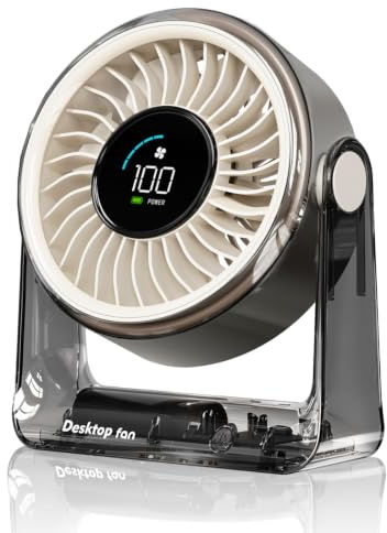 Desk Fan, USB Rechargeable Desktop Fan, Portable Small Fan LED Digital Display, Quiet Cooling Fan with 6 Speeds Powerful Airflow, Personal Table Fans for Bedroom, Home, Office, Travel
