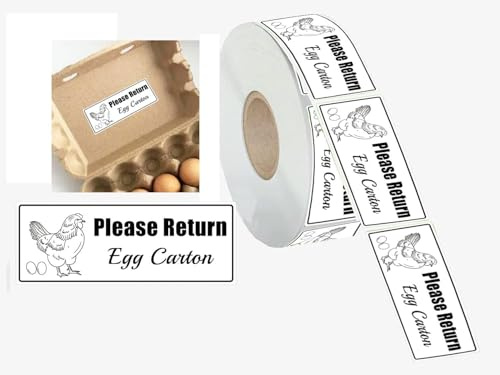 1 x 2.625 Inch 500 Pcs Please Return Egg Cartons Stickers Farm Fresh Eggs Carton Labels - Chicken Container Packaging Stickers for Egg Producers, Farmers Market, Backyard Chicken Keepers