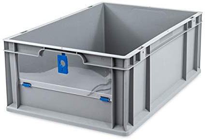 aidB Eurobox NextGen Insight Cover blau, 600x400x220 mm, Cover niedrig, robuste Regalbox mit Entnahmeöffnung, stapelbare Kunststoffkiste, ideal für die Industrie, 1St