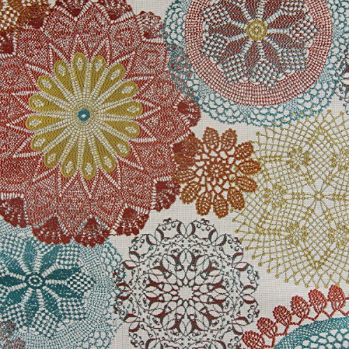 Möbelstoff Polsterstoff Dekostoff Doily Mandala Blumen terra petrol 1,40m Breite