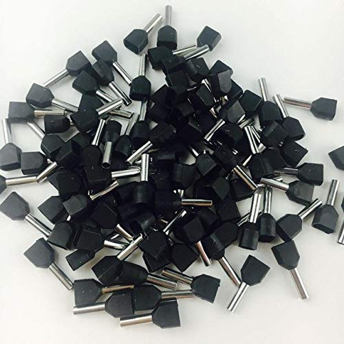 Davitu 100PCS TE10-14 Copper two double European pin shaped terminal pressure wire pre insulated pipe - (Color: Black)