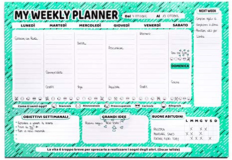 Febio planner settimanale 2026 a3 - Strappo in Alto e Colla Anti Orecchie - 43x30 Verde Acqua/planning settimanale da tavolo 2026 grande, home planner 2025 italiano, calendario da tavolo 2025