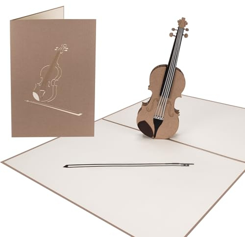 Sweetpopup® Pop-Up Karte Violin – 3D Glückwunschkarte für Geburtstag, Musikliebhaber und Musiker – Ideal als Gutschein Verpackung für Konzert, Musikshow – Geige/Violin, 076