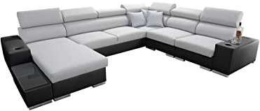 All4All Ecksofa mit Schlaffunktion Piano 358x282 cm – Schlafsofa mit Bettkasten – Wohnlandschaft XXL – Sofa U-Form – Gewebe mit Kunstleder - Groß - Big Sofa - Linke Seite - Grau/Schwarz 26