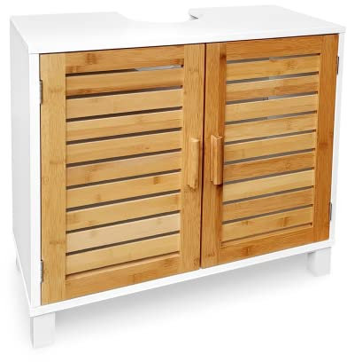 osoltus Bad Waschbecken Unterschrank Kopenhagen Bambus Holz Weiss - Unterschrank für Badezimmer - 60x30x60 cm