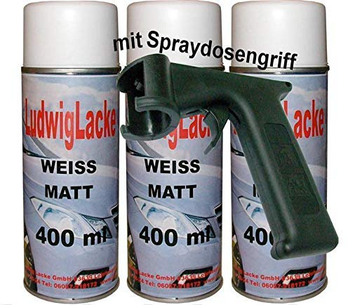 LudwigLacke Weiss matt 3 Spraydosen AUTOLACK 400ml mit Haltegriff für bequemes Arbeiten