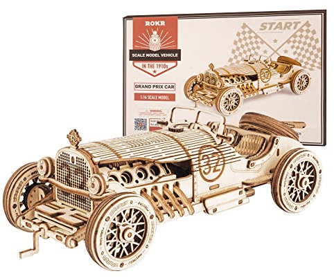 ROKR 3D Wooden Puzzle for Adults-Mechanical Car Model Kits-Brain Teaser Puzzles-Vehicle Building Kits-Unique Gift for Adults on Birthday/Christmas Day(1:16 Scale)(MC401-Grand Prix Car)