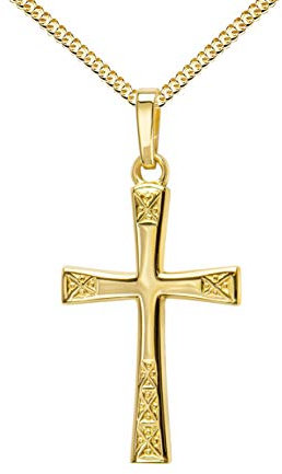 JEVELION Anhänger-Kreuz Goldkreuz mit Panzer-Kette vergoldet für Damen, Herren und Kinder in hochglanz poliert mit Ornamentverzierungen als Kettenanhänger 333 Gold 8 Karat + Schmuck-Etui