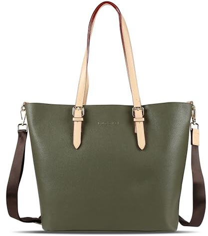 bugatti Ella großer Shopper bag-in-bag für Frauen, Damen-Handtasche Kunstleder, olive