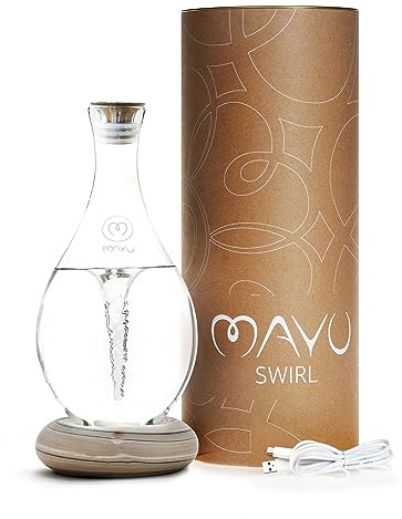MAYU Swirl Structured Water Carafe - Innovative Vortex Technology Handblown Pitcher. Post Reverse Osmosis Filter Aerating Water Dispenser Stand 1.5 Liter| 51 Oz Dining Glass Jug Design (Earth Base)