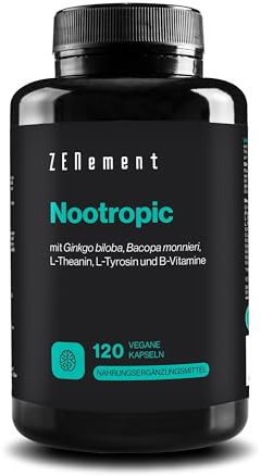 Nootrópico Natural, 120 cápsulas - Fórmula para incrementar la memoria, concentración y agilidad mental - con Ginkgo Biloba, Bacopa Monnieri, Tirosina, Teanina y Vitaminas - Zenement