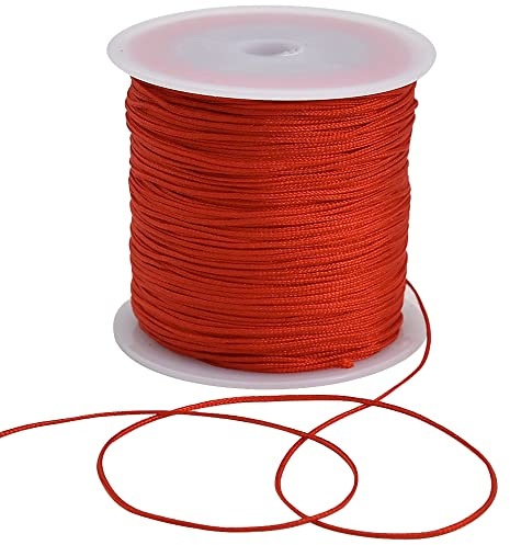 TONIFUL 1mm x 91,4 m, rote Nylonschnur, Satinschnur für Armbänder, Schmuckherstellung, Rattail, Makramee, gewachste Zierschnur, Halskette, Bulk-Perlenfaden, Kumihimo, chinesischer Knotenhandwerk