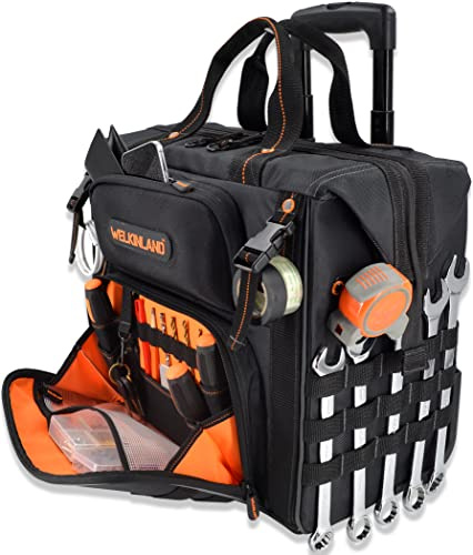 WELKINLAND Werkzeugtasche mit Rollen, 46 Fächern, 66 cm, Werkzeugtasche für Herren und Elektriker