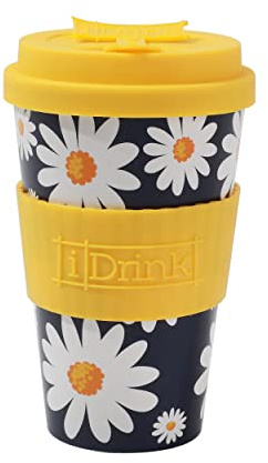 IDRINK®- RPET-Kaffeebecher mit Silikonverschluss zum Öffnen, leicht zu tragen 435 ml Becher zum Mitnehmen aus recyceltem Kunststoff 8,7 x 8,7 x 15 cm 435 ml (DAISY)