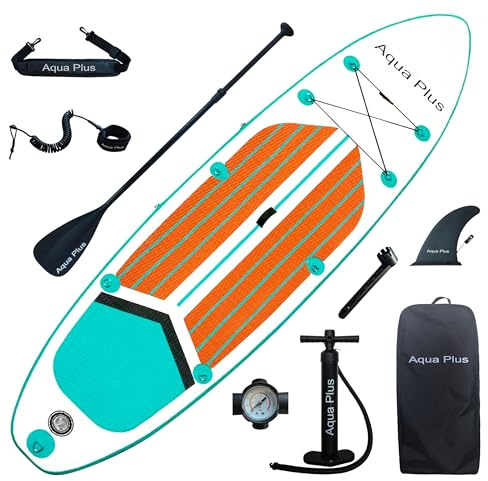 Aqua Plus Sup Inflable de 15cm de Grosor para Todos los Niveles de Habilidad, Paleta Ajustable, Bomba, Mochila de Viaje ISUP, Tabla de Remo Inflable para jóvenes y Adultos