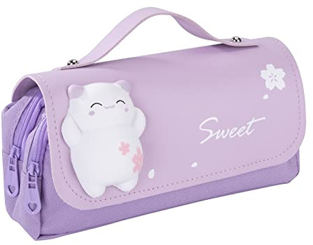 Heveer Astuccio Portamatite Grande Capacità con 3 Scomparti Multifunzione Borsa per cosmetici e cancelleria per Bambini, Ragazze e Studenti