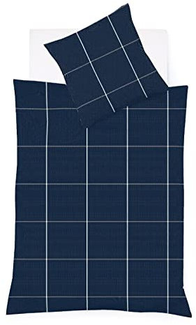 fleuresse Juego de cama de franela fina de Lech Bootle Indigo 1 funda nórdica de 135 x 200 cm y 1 funda de almohada de 80 x 80 cm