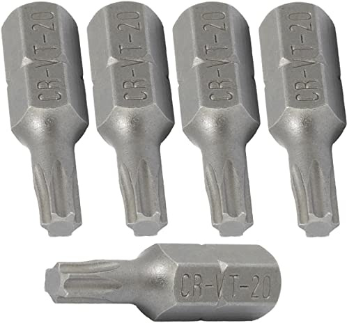 AERZETIX - Set di 5 Punte per Avvitare 1/4'' a Impronta Stella T20 6 Lati - Lunghezza 25mm - in Acciaio CR-V - Strumento Serraggio Chiave a Cricchetto Bussola Cacciavite Ferramenta Meccanica