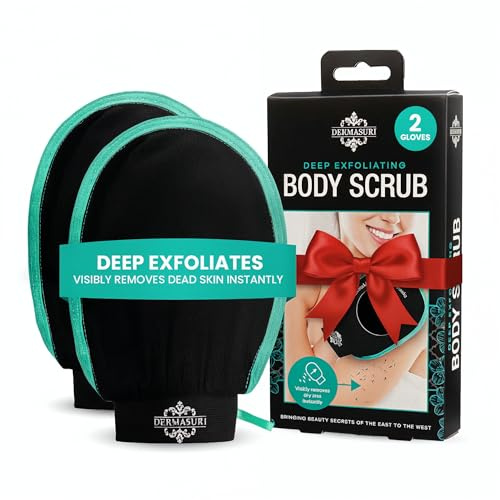Dermasuri - Guanti Esfolianti Corpo Professionali - Set Scrub Lucidante e Rimuovi Abbronzatura - Cura Pelle Uomo Donna - Regalo Benessere Spa - Trattamento Cheratosi Pilare - 2 Pezzi