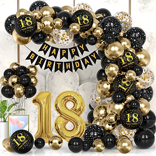 18 Geburtstag Deko Luftballon 18.Geburtstag Junge Mädchen 18 Jahre Geburtstagdeko Schwarz Gold Ballon Happy Birthday Girlande Deko 18. Geburtstag Konfetti Luftballons Birthday party Dekoration(18)