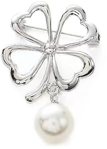 Damen-Brosche aus Metall mit Perlen, modisches Accessoire, für Schals, Clipper (Silver Clover)