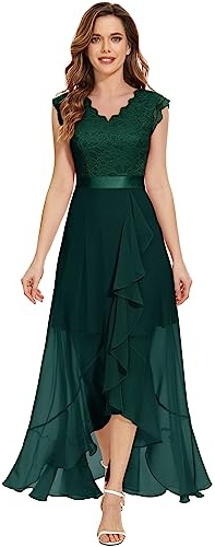 Dressystar Vokuhila - Abito da sera elegante con scollo a V per donna, verde scuro, XL