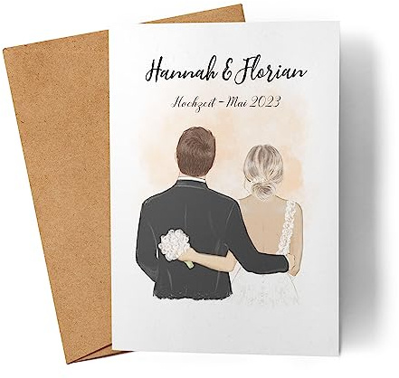 Kiddle-Design Carte de Mariage Personnalisée | Carte de Mariage avec Nom | Couple de Mariés Carte de Voeux Anniversaire de Mariage Or & Argent