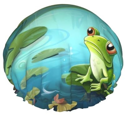 Bedruckte Duschhaube für Damen, Frosch im Teich, doppellagig, wasserdicht, wiederverwendbar, elastisch, Haarschutz, für Spa, Salon, Baden, Duschhut