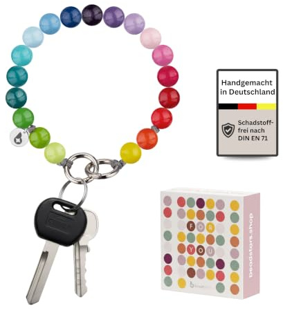 beadstars® Schlüsselanhänger Damen Holzperlen Auto – handgemachter Perlen-Anhänger zum Umhängen im Armband-Design, 25 cm lang, stilvolles Accessoire & Geschenkidee für Frauen