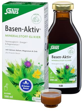 Salus Basen-Aktiv Mineralstoff-Kräuter-Elixier – Für Säure-Basen-Balance - Zink, Magnesium, Calcium und Kalium – Kräuter wie Mariendistel, Artischocke und Löwenzahn – Vegan, clean – 250 ml