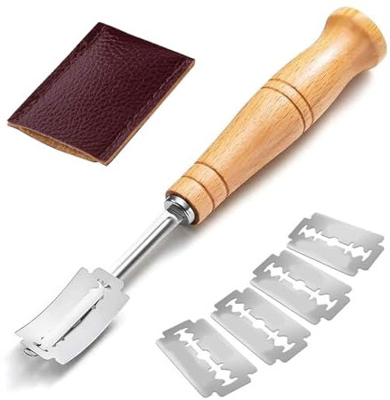 Teig Rasiermesser, Teigmesser, Bäckermesser, Baguettemesser, Brot Schneide Werkzeug, Scoring Tool Set, Gebogene Brotmesser Edelstahl, Küche Pastry Brush, mit 5 Ersat Blättern, für DIY Brotteig Muster