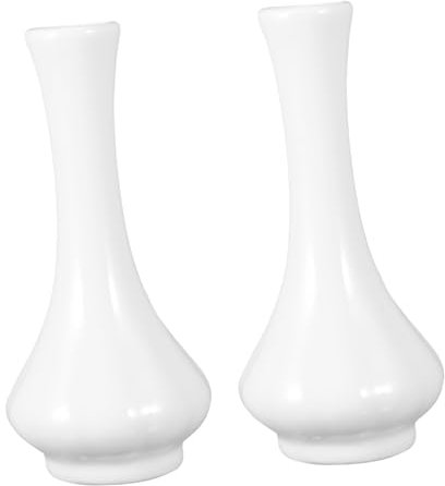 HOOTNEE 2 Stück Keramikblumenvase Weiß Elegant Retro für Tisch und Schreibtischdekoration