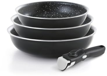 Qdesign - 3er-Set Pfannen 20 & 24 & 28 cm - Wabenstruktur - 3-Schicht-Material - Kratzfest und Antihaftbeschichtet - Feuerfest - Gesundes Kochen - Schwarz