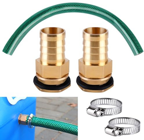 Regentonnen Verbindungsset, 25mm (1) Regentonnenverbindung, Regentonnen-Anschluss-Set mit 50cm Verbindungsschlauch und Messing Zubehör, Tankverbindung Für 2 Regentonnen Für Regensammle