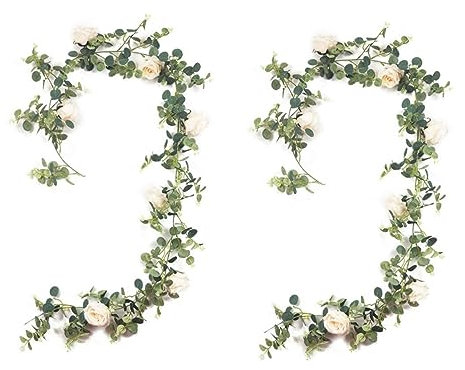 ABOOFAN 2 Pièces rotin Artificiel Guirlande d'eucalyptus avec Fleurs fête Suspendue Fleur de Vigne Décoration d'église en Lierre Artificiel Guirlande de Lierre pour Chambre à Coucher Rose
