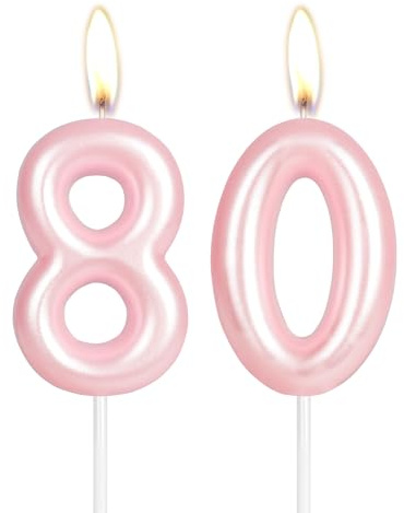 Kerze Happy 80th Birthday, rosa Zahl 80, Geburtstagskerzen, Kuchendekoration, Kuchendekoration für Mädchen und Frauen, Hochzeitstag